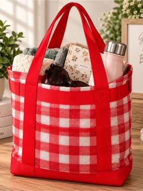 No Boundaries Red and White Gingham Mesh Tote 👜